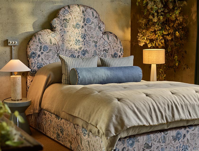 Hampstead King Bed in V&A Threads of India Opulent Velvets Tree of Life Powder Blue